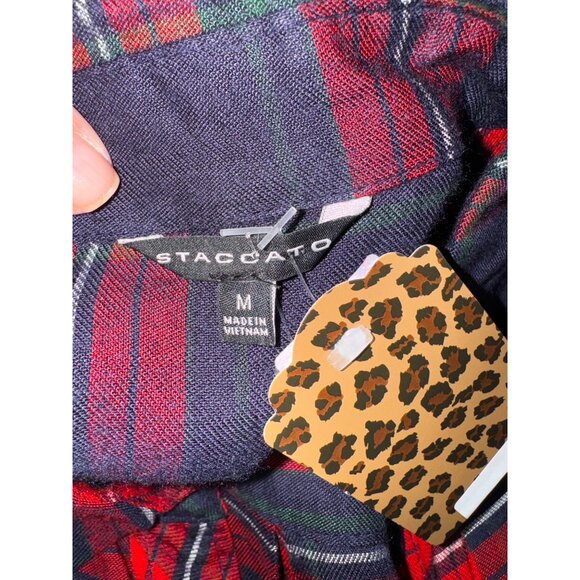 NWT Staccato Red Navy Plaid Boy Friend Long Shirt Top Button-Up Shirt M Academic - Picture 6 of 10